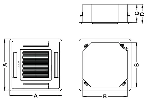 ابعاد فنکویل کاستی 4 طرفه ساران مدل SRFCC-4-1000