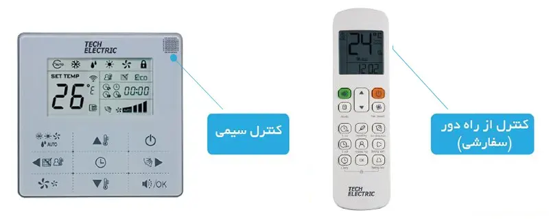 کنترلر دیواری و ریموت کنترل داکت اسپلیت اینورتر تک الکتریک مدل BT-MDM2I-24HT3