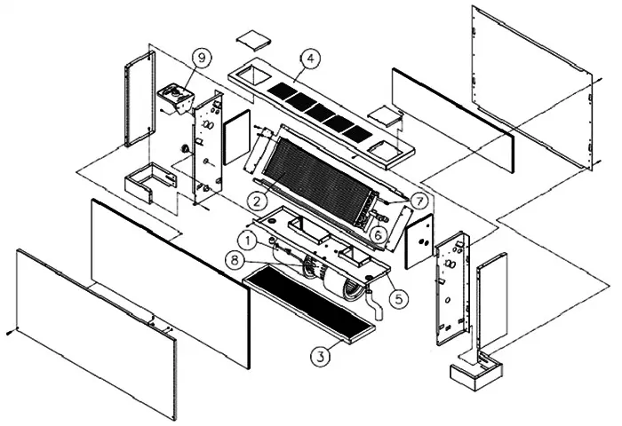 اجزای اصلی تشکیل دهنده فن‌کویل زمینی بالازن ساراول مدل SF-TE-10