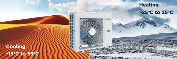 محدوده دمای کاری مینی چیلر فول اینورتر حاره‌ای جی پلاس مدل GMC-VN160HLD